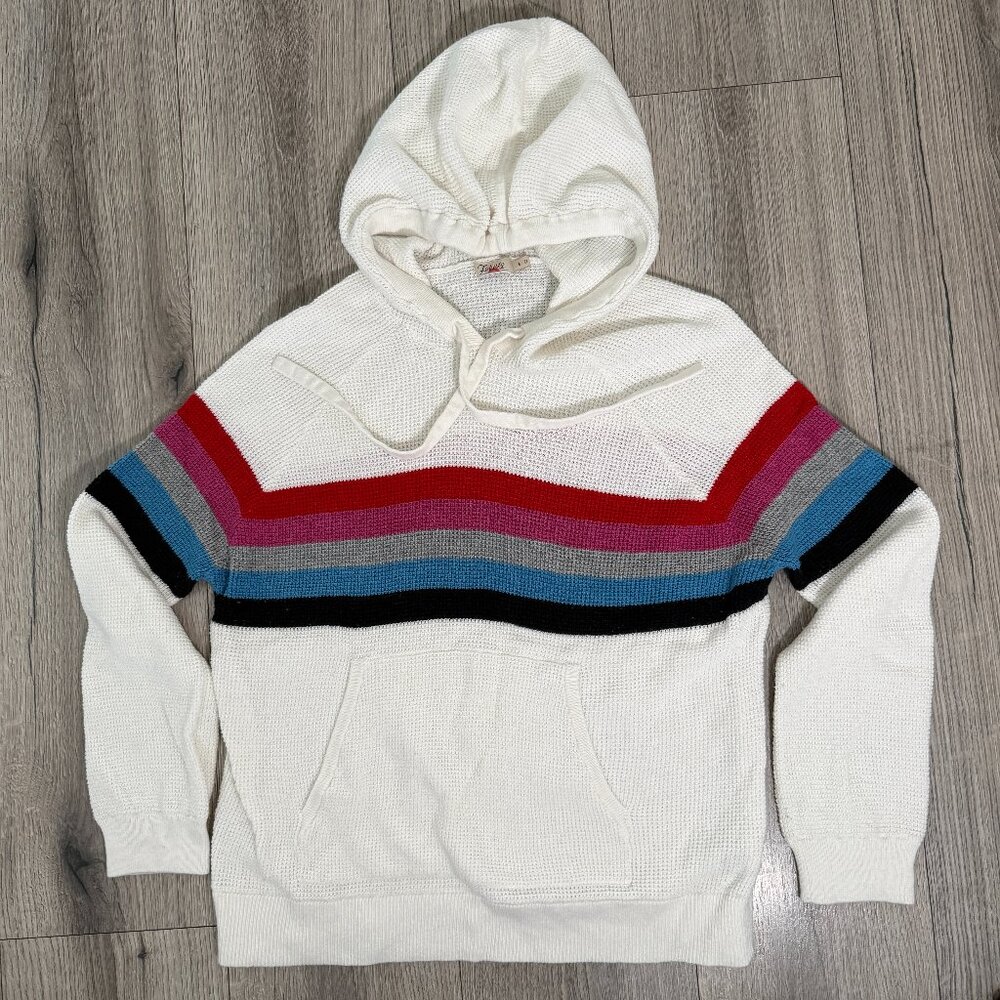 Faherty Throwback Hoodie Striped White Cotton Cashmere Sweater - Size Small $178